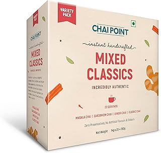 Chai Point Assam Mixed Instant Tea – 20 Sachets (Ginger, Masala, Cardamom, Classic) | Instant Tea Premix | Authentic Flavored Chai