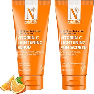 NutriGlow Advanced Organics Vitamin C Facial Scrub (100gm) Vitamin C Sunscreen SPF 50 (100gm) for Tan Removal - Combo Pack of 2