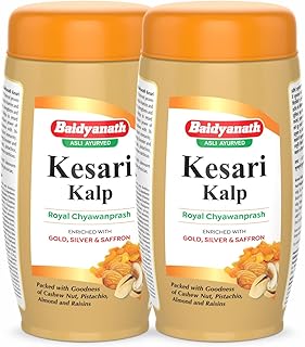 Baidyanath Asli Ayurved Kesari Kalp Royal Chyawanprash 1 Kg (Pack Of 2) – Enriched with Gold, Silver & Saffron, Packed with Cashew Nut, Pistachio, Almond & Raisins– Boosts Energy, Strength & Immunity
