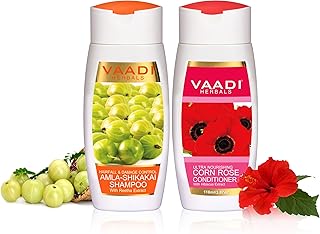 Vaadi Herbals Amla Shikakai Hair fall and Damage Control Shampoo, 110ml with Corn Rose Conditioner, 110ml