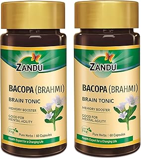Zandu Bacopa (Brahmi) Capsules: An Age Old Ayurvedic Remedy Made Using Natural Extracts of Brahmi| Helps Improve Focus & Learning- 60 Veg capsules (Pack of 2)