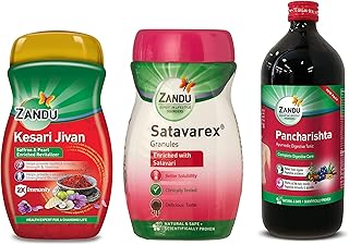 Zandu Kesari Jivan Chyawanprash, 900g– Ayurvedic Immunity Booster for Adults and Elders & Pancharishta 650ml, Ayurvedic Tonic, & Satavarex Granules, 210 g, Enriched with Satavari