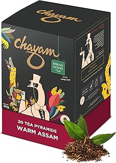CHAYAM Warm Assam - 20 Pyramid Black Tea Bags | Strong Whole Leaf Orthodox Tea from Assam | Bold & Malty Flavour | Premium Indian Black Tea Rich in Antioxidants