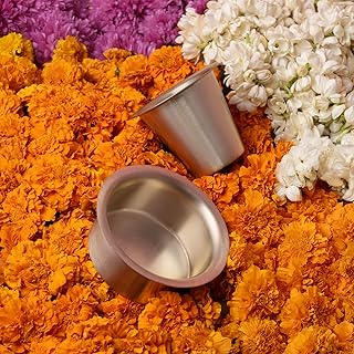 Decohome Authentic Brass Coffee Dabra Set – Traditional South Indian Coffee Cups & Saucer Set | Elegant Design for Rich, Aromatic Brews | Perfect for Filter Coffee Enthusiasts & Daily Use (150gm)