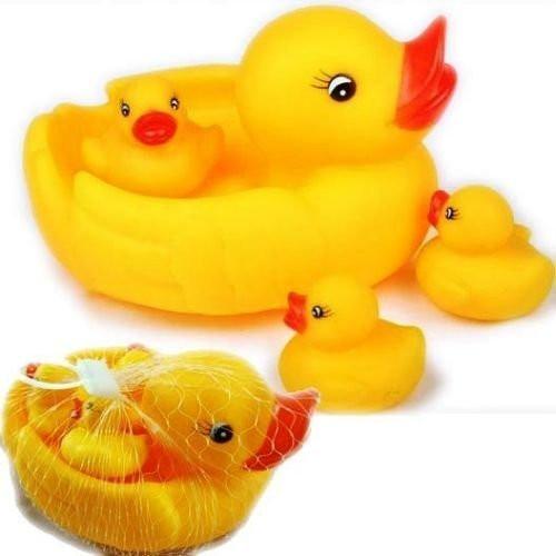 Duck Family Baby Bathing Toys 4 Set Yellow Rubber Squeaky Lovely Ducklings - alldesineeds