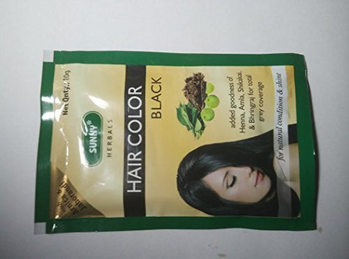 20 Sachets Sunny Herbals Black Hair Color (with Arnica, Jaborandi) 10 gms eac... - alldesineeds