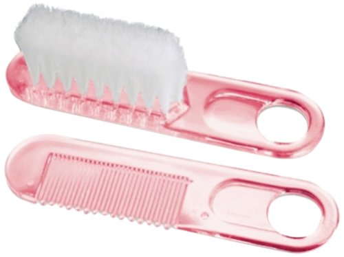 Farlin Doctor J. Baby Hair Comb and Brush Set with Soft Bristles and Rounded Tips for Baby's Tender Scalp (Pink)