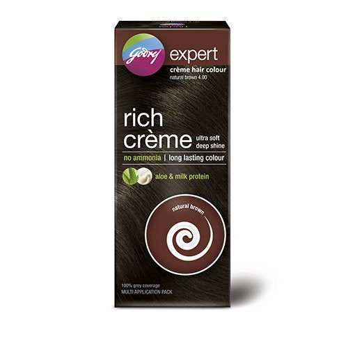 Godrej Expert Rich Crème Hair Colour, Natural Brown, 155g (Multi Application Pack) - alldesineeds