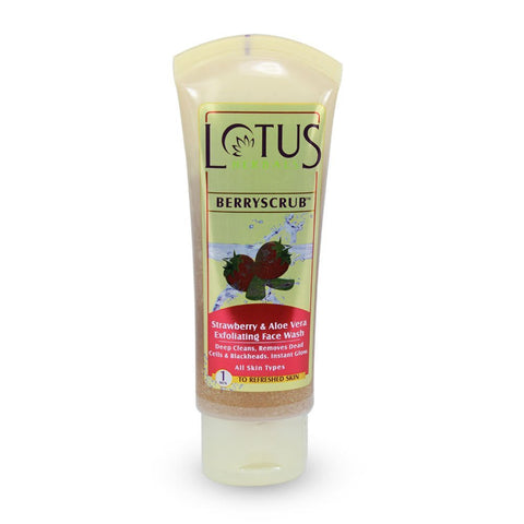 Buy Lotus Herbal Berryscrub Strawberry and Aloe Vera Exfoliating Face Wash, 80g online for USD 3.7 at alldesineeds