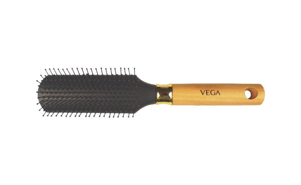 Buy Vega Flat Brush with Wooden Colored Handle and Black Colored Brush Head, Regular online for USD 12.38 at alldesineeds