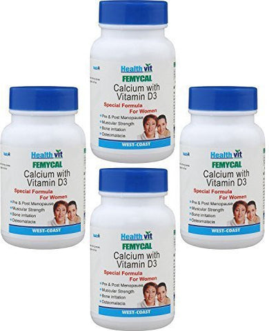 Buy 4 x HealthVit FEMYCAL Women Calcium and Vitamin D3 60 Tablets (Total 240 tabs) online for USD 19.75 at alldesineeds