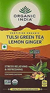 2 Pack of Organic India Tulsi Green Tea Lemon Ginger 25 TB