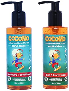 Cocomo Natural Top to Toe Wash for Kids: Shampoo + Body Wash - Paraben & Sulfate Free - Contains Coconut Oil, Olive Oil, Neem & Aloe Vera (Earth Shine 400 ml Combo)