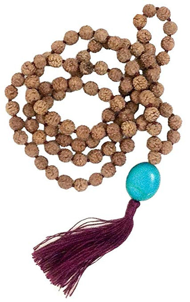 Rudraksha Seed Mala 108 Beads 8mm Turquoise Pendant