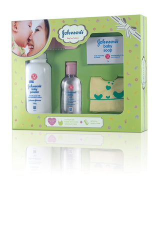 Johnson’s Baby Care Collection with Organic Cotton Bib and Baby Comb (5 Gift Items, Green)