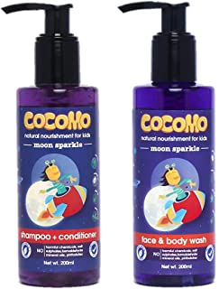 Cocomo Natural Top to Toe Wash for Kids: Shampoo + Body Wash - Paraben & Sulfate Free - Contains Coconut Oil, Olive Oil, Neem & Aloe Vera (Moon Sparkle 400 ml Combo)