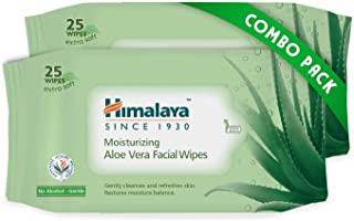 2 Pack of Himalaya Moisturising Aloe Vera Facial Wipes, 25 Count (Pack Of 2)
