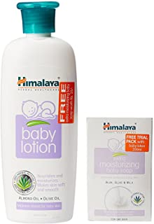 2 Pack of Himalaya Herbals Baby Lotion (200ml) with Extra Moisturizing Baby Soap Free (Combo Pack)