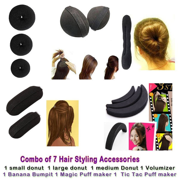 Buy Homeoculture Combo of 7 hair accessories 3 Donuts 1 Magic Puff 1 volumizer 1 Banana Bumpit 1 Tictac Puff online for USD 17.72 at alldesineeds