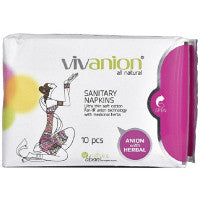 Pack of 2 Vivanion All Natural (Dioxin Free Herbal) Organic Cotton Sanitary Napkins-10 Pack(180Mm -2Pack, 240 & 280Mm- 4 Packs Each) (1Pack)