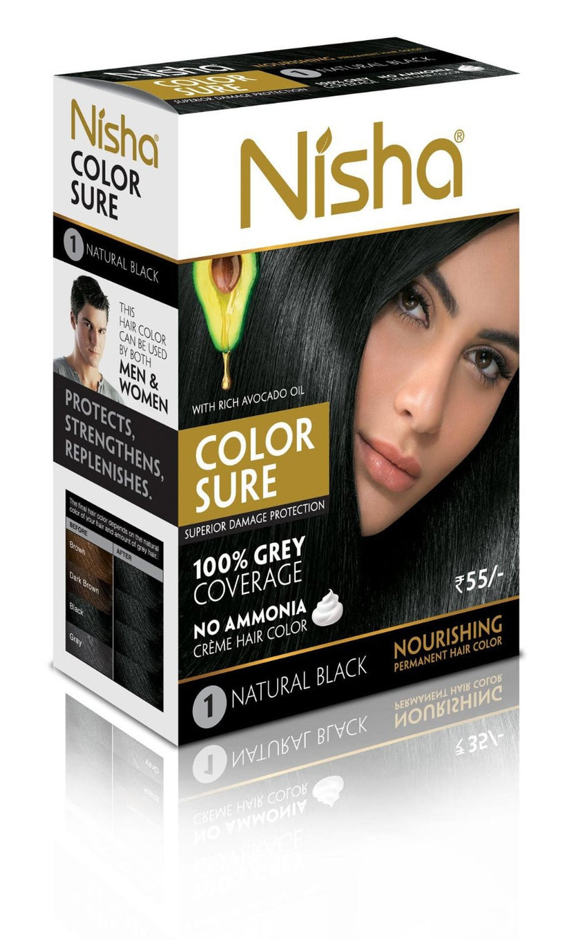 Buy 4 Pack Nisha Color Sure Hair Color (80gms each, natural-black) online for USD 15.5 at alldesineeds