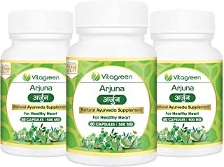 VitaGreen Arjuna for Cholesterol, Healthy Heart fitness and Blood Pressure, 500 mg, 180 Capsules (Pack of 3)