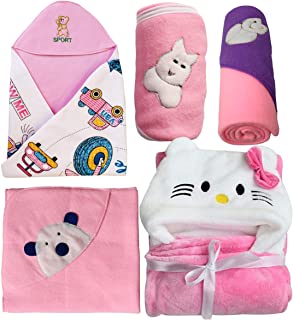 My Newborn Baby Wrapper Blanket Daily USe Gift Hamper-Set of 5 Pcs (Kitty-Pink)