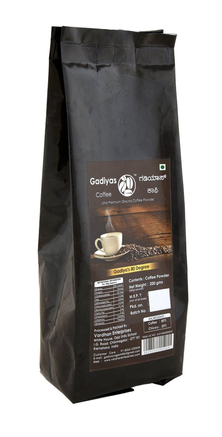 Gadiyas Ultra Premium Ground Coffee Powder - 80-20 Blend - 200 Grams - alldesineeds