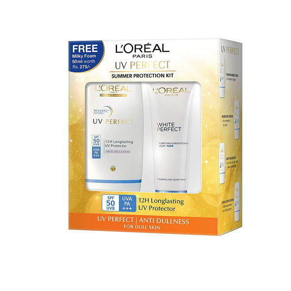 Buy L'Oreal Paris UV Perfect Anti Dullness, 30ml with L'Oreal Paris White Perfect Foam, 50ml online for USD 18.26 at alldesineeds