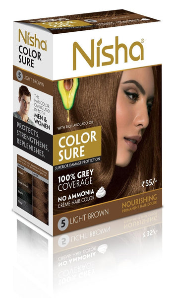 Buy 4 Pack Nisha Color Sure Hair Color (80g each, light-brown) online for USD 15 at alldesineeds