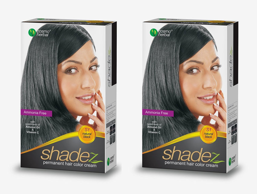2 Pack Shadez Permanent Hair Color Cream, Natural Black 50gms each - alldesineeds