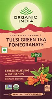 2 Pack of Organic India Tulsi Green Tea, Pomegranate, 25 Tea Bags
