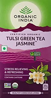 2 Pack of Organic India Tulsi Green Tea, Jasmine, 25 Tea Bags