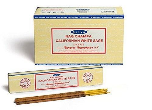 Satya Sai Baba Nag Champa Californian White Sage Incense Sticks Agarbatti 180 Grams Box | 12 Packs of 15 Grams Each in a Box | Export Quality
